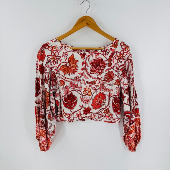 Nicole Miller Linen Blend Blouse Small Boho Floral Print Long Sleeve Top Small - Picture 1 of 6